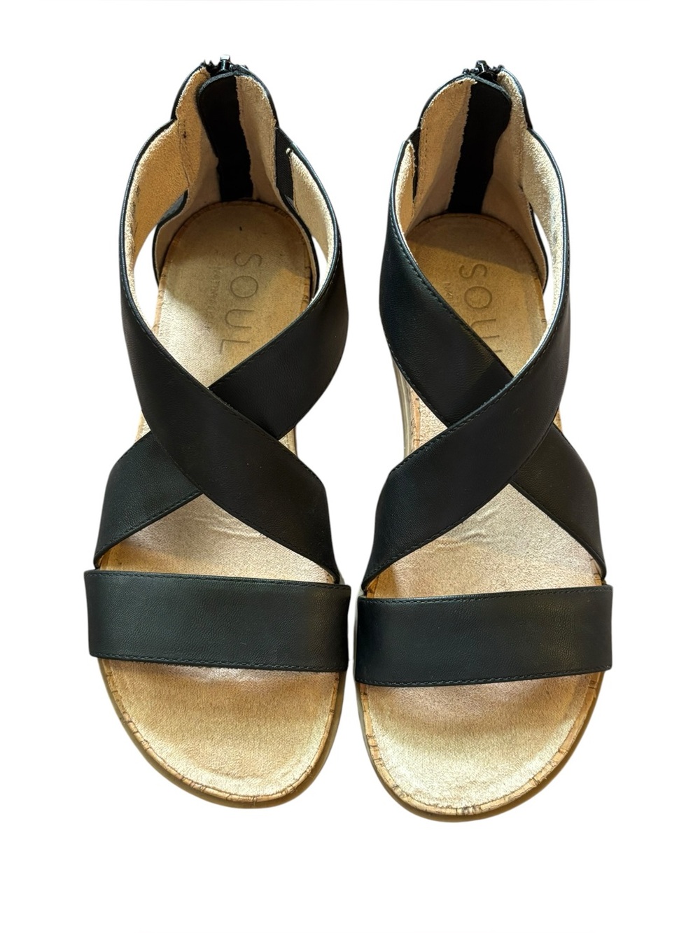 Naturalizer Soul Cindi Black Crisscross Strap Wedge Sandals, Women’s Size 8